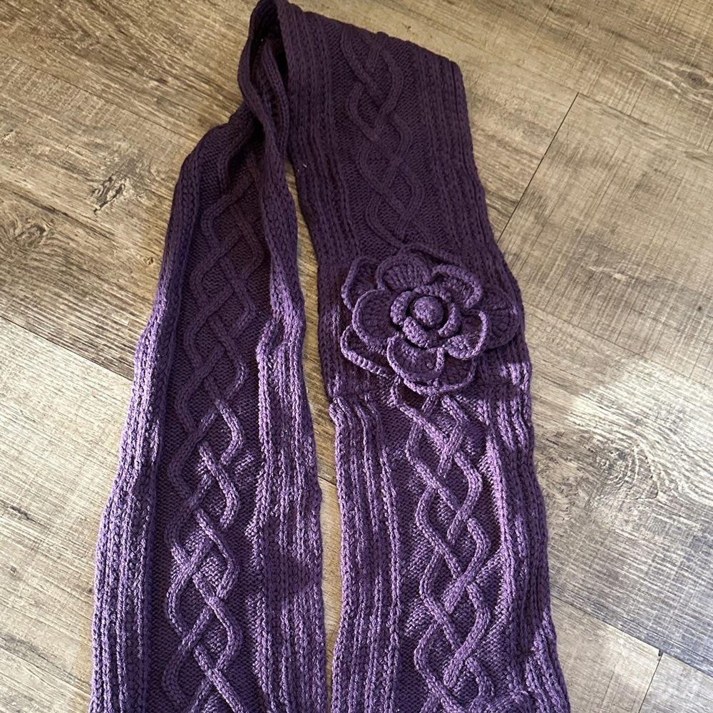 Purple Knit Scarf with Floral Detail y2K